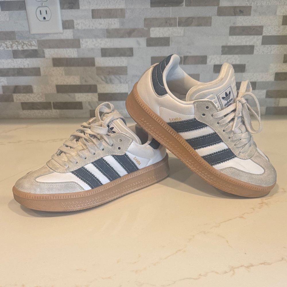 Adidas Samba White and denim with Gum Sole
